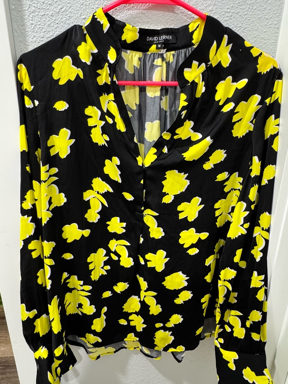 David Lerner Black Blouse with Bright Yellow Floral Print